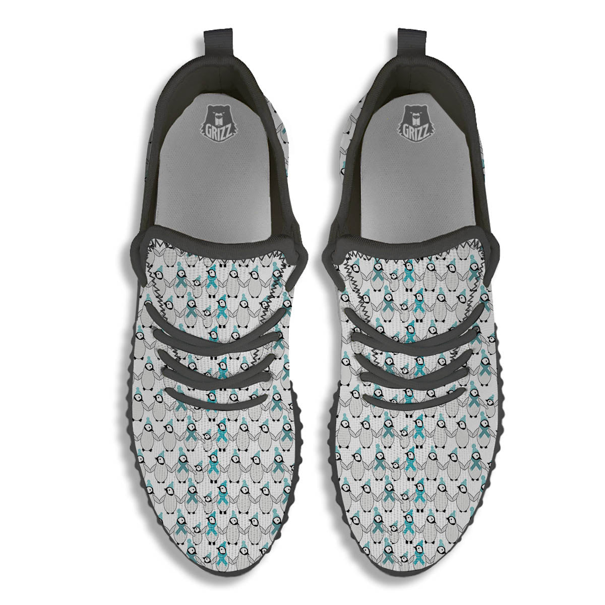 Penguin Emperor Cartoon Print Pattern Black Walking Shoes-grizzshop