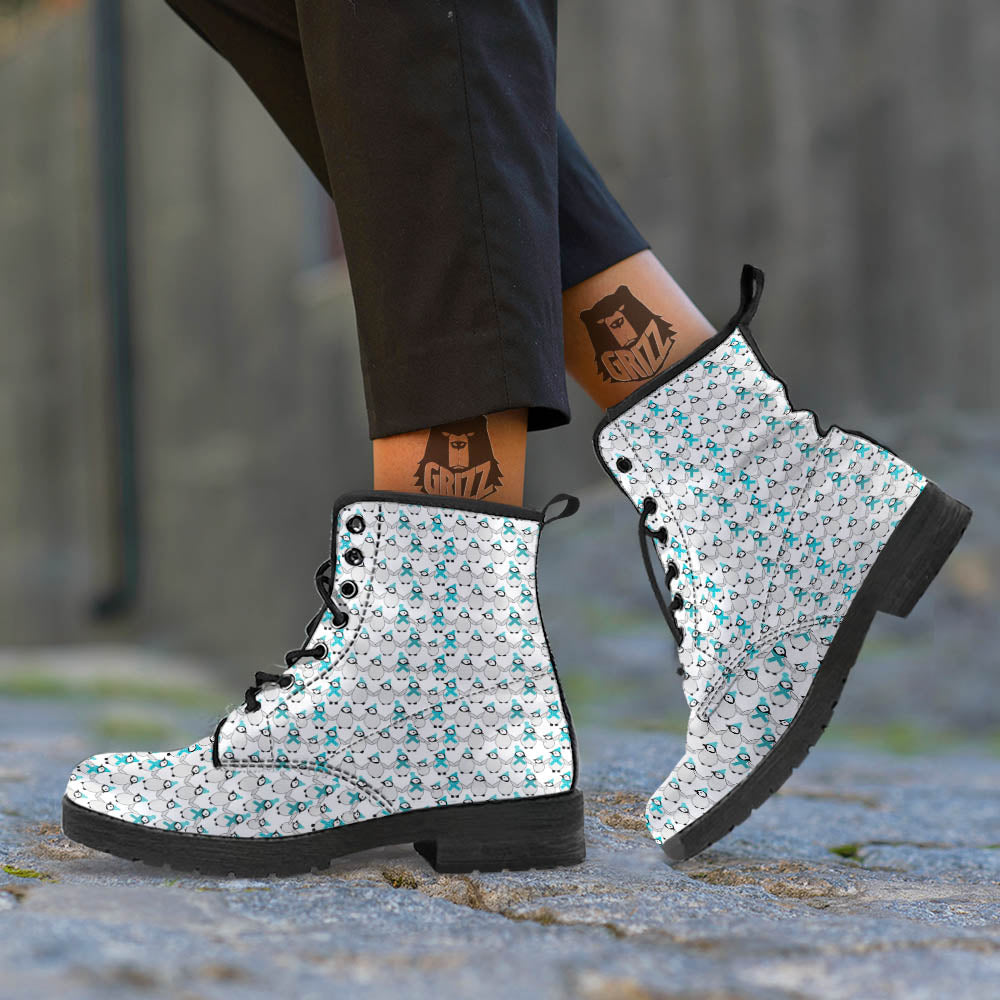 Penguin Emperor Cartoon Print Pattern Leather Boots-grizzshop