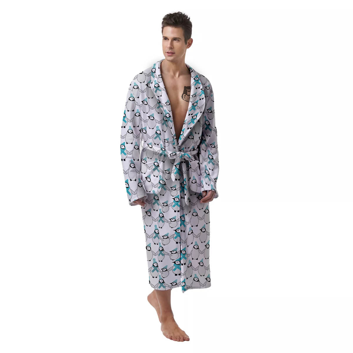 Penguin Emperor Cartoon Print Pattern Men's Robe-grizzshop