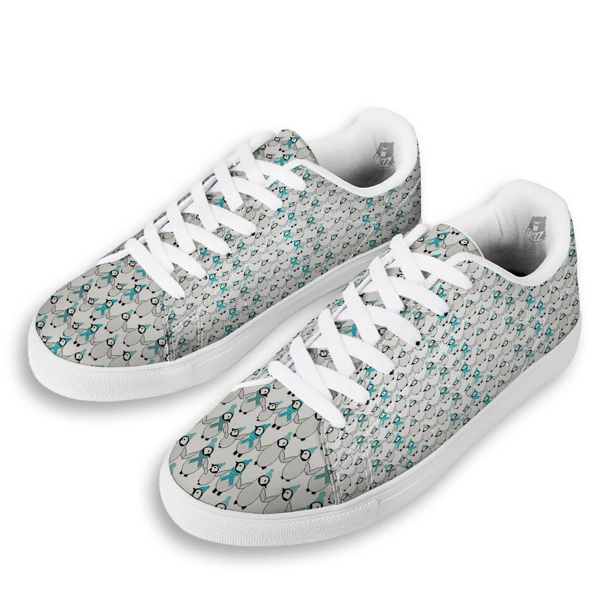 Penguin Emperor Cartoon Print Pattern White Low Top Sneakers-grizzshop