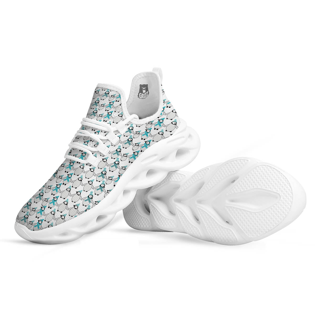Penguin Emperor Cartoon Print Pattern White Running Shoes-grizzshop