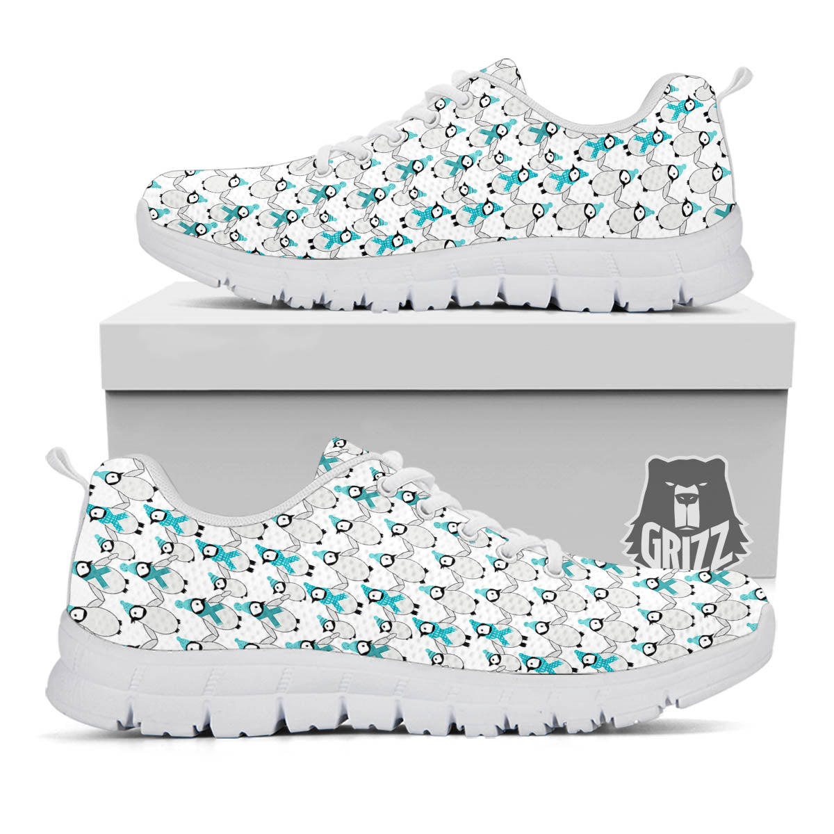 Penguin Emperor Cartoon Print Pattern White Sneaker-grizzshop