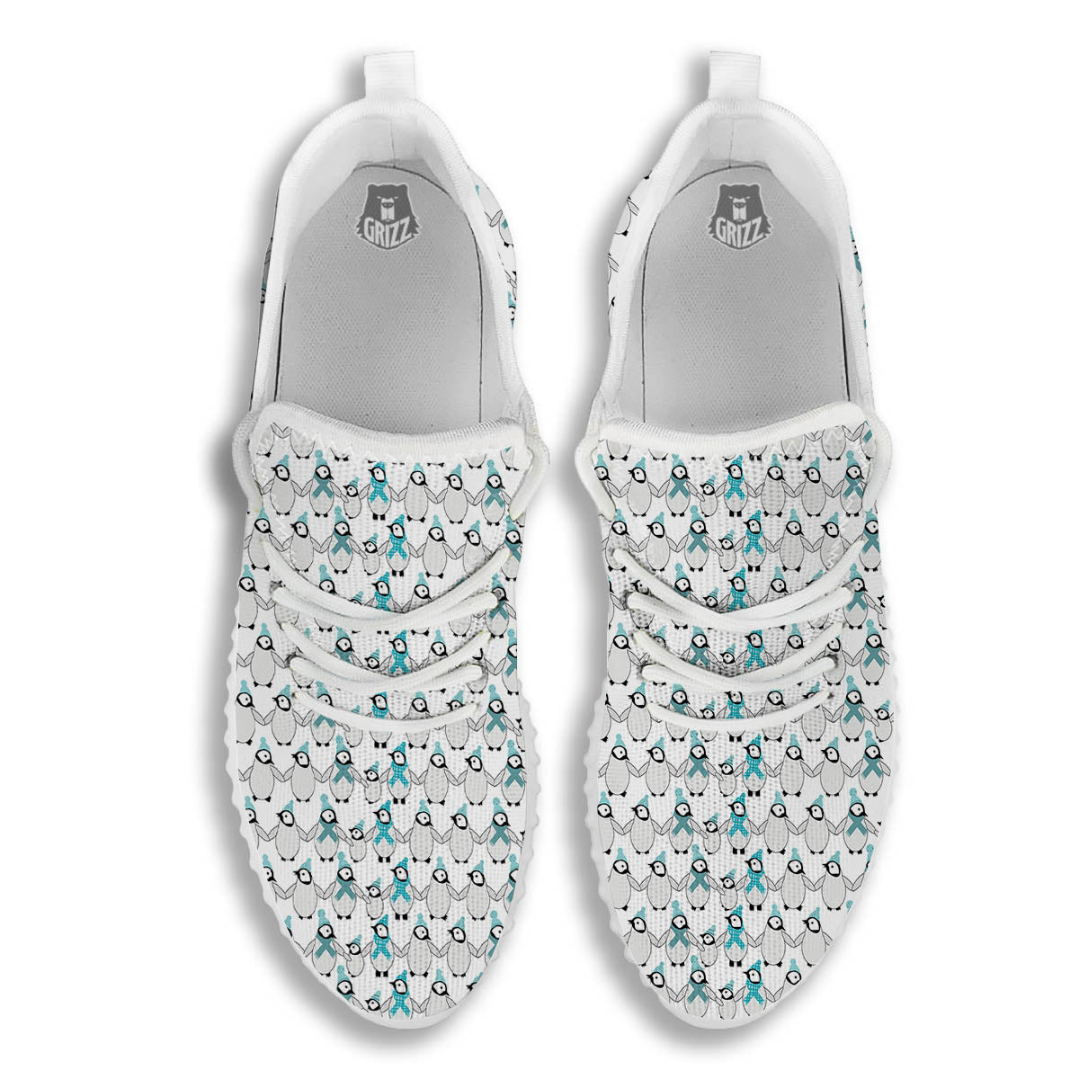 Penguin Emperor Cartoon Print Pattern White Walking Shoes-grizzshop