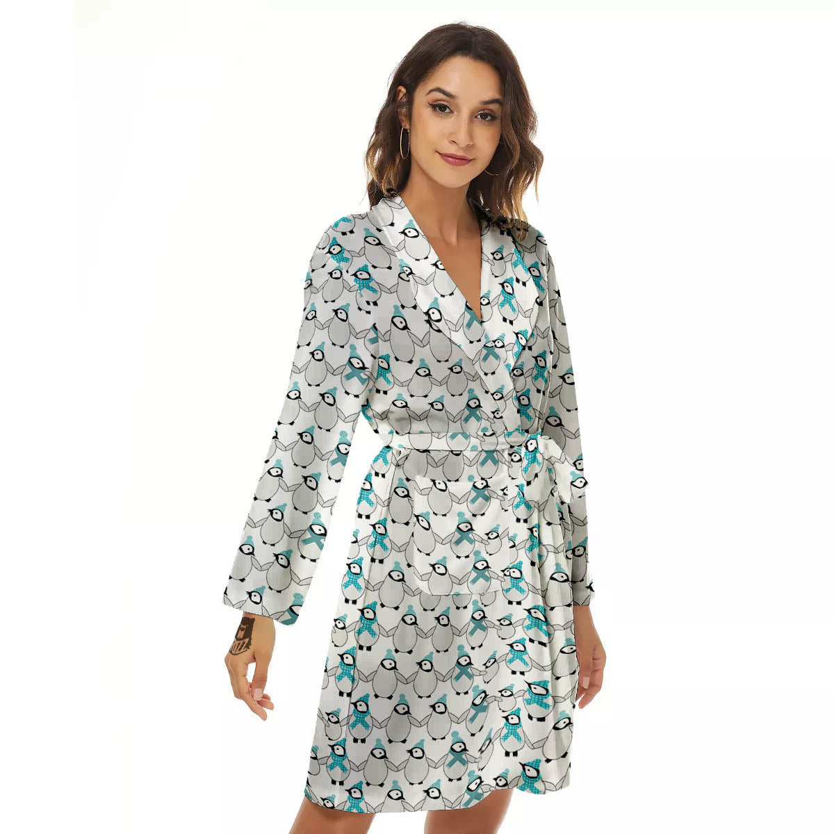 Penguin Emperor Cartoon Print Pattern Women's Robe-grizzshop