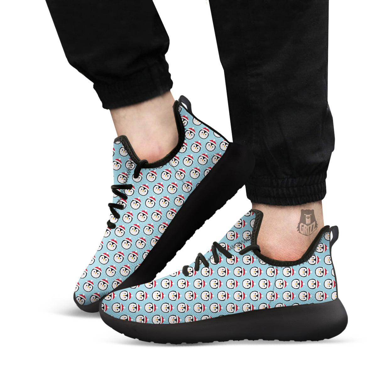 Penguin Face Cute Print Pattern Black Athletic Shoes-grizzshop