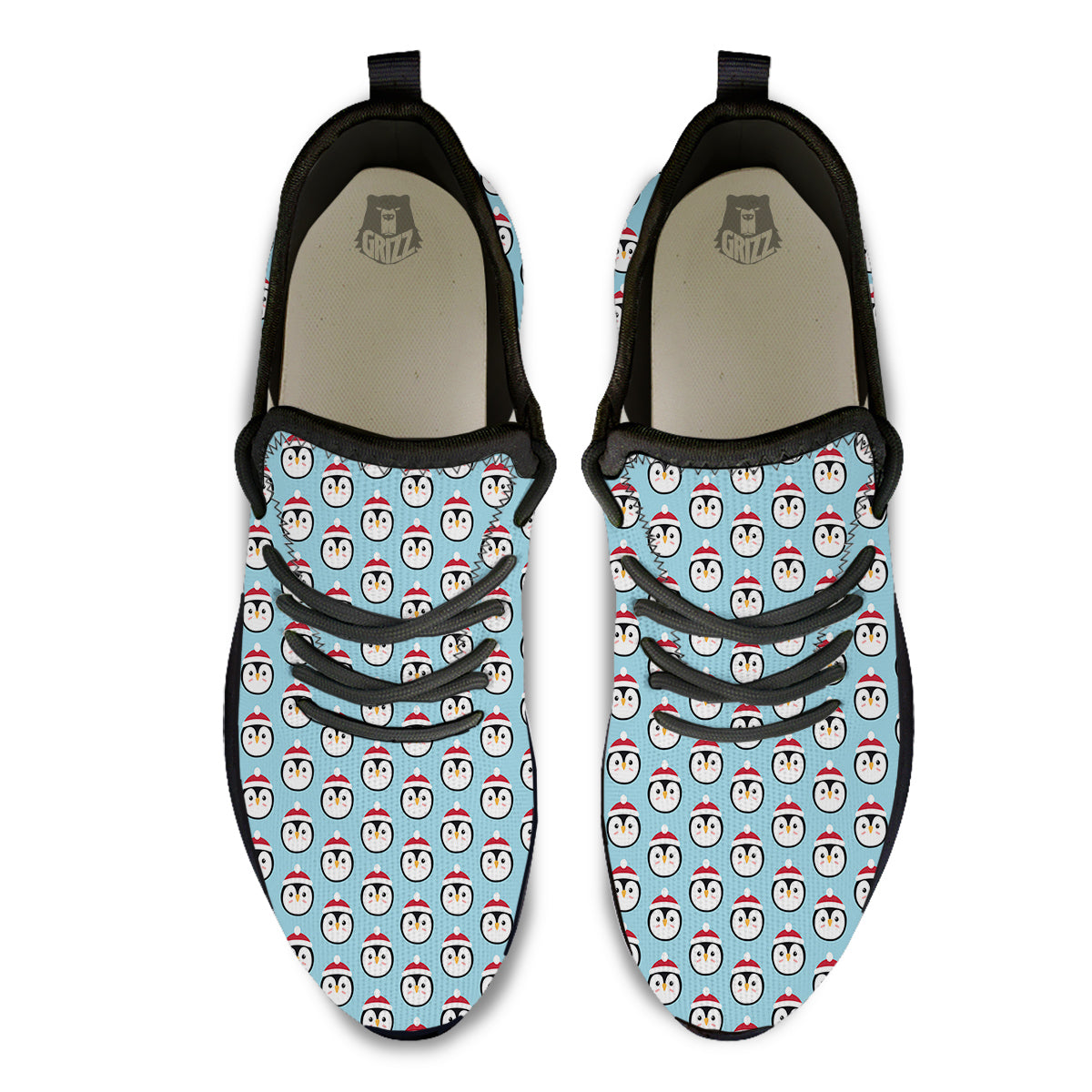 Penguin Face Cute Print Pattern Black Athletic Shoes-grizzshop