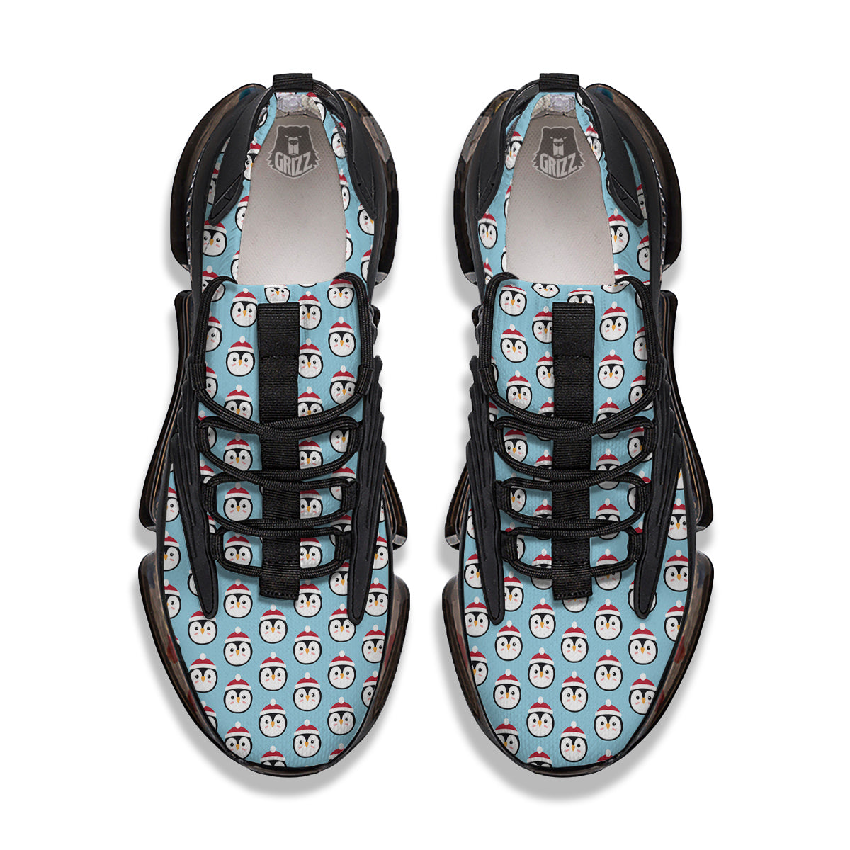 Penguin Face Cute Print Pattern Black Gym Shoes-grizzshop