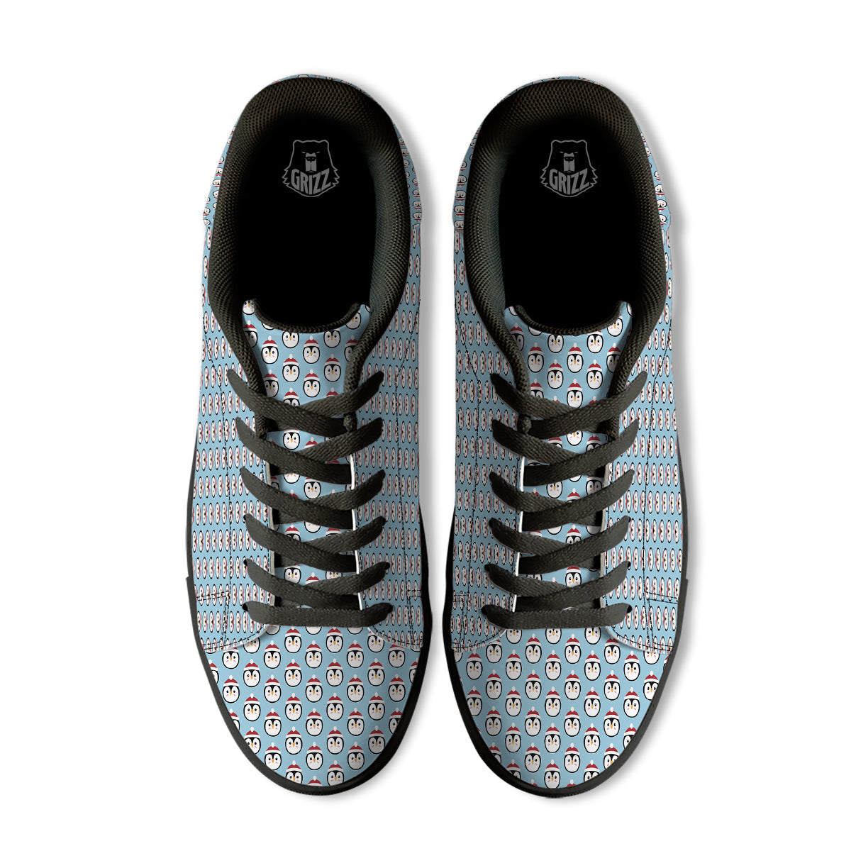 Penguin Face Cute Print Pattern Black Low Top Sneakers-grizzshop