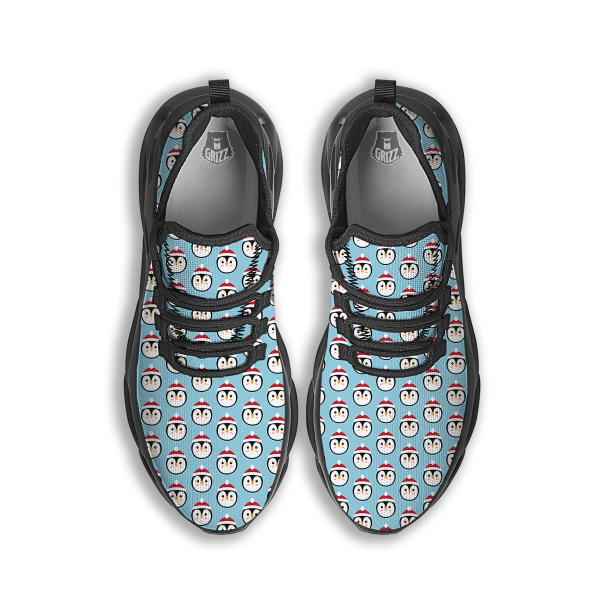 Penguin Face Cute Print Pattern Black Running Shoes-grizzshop