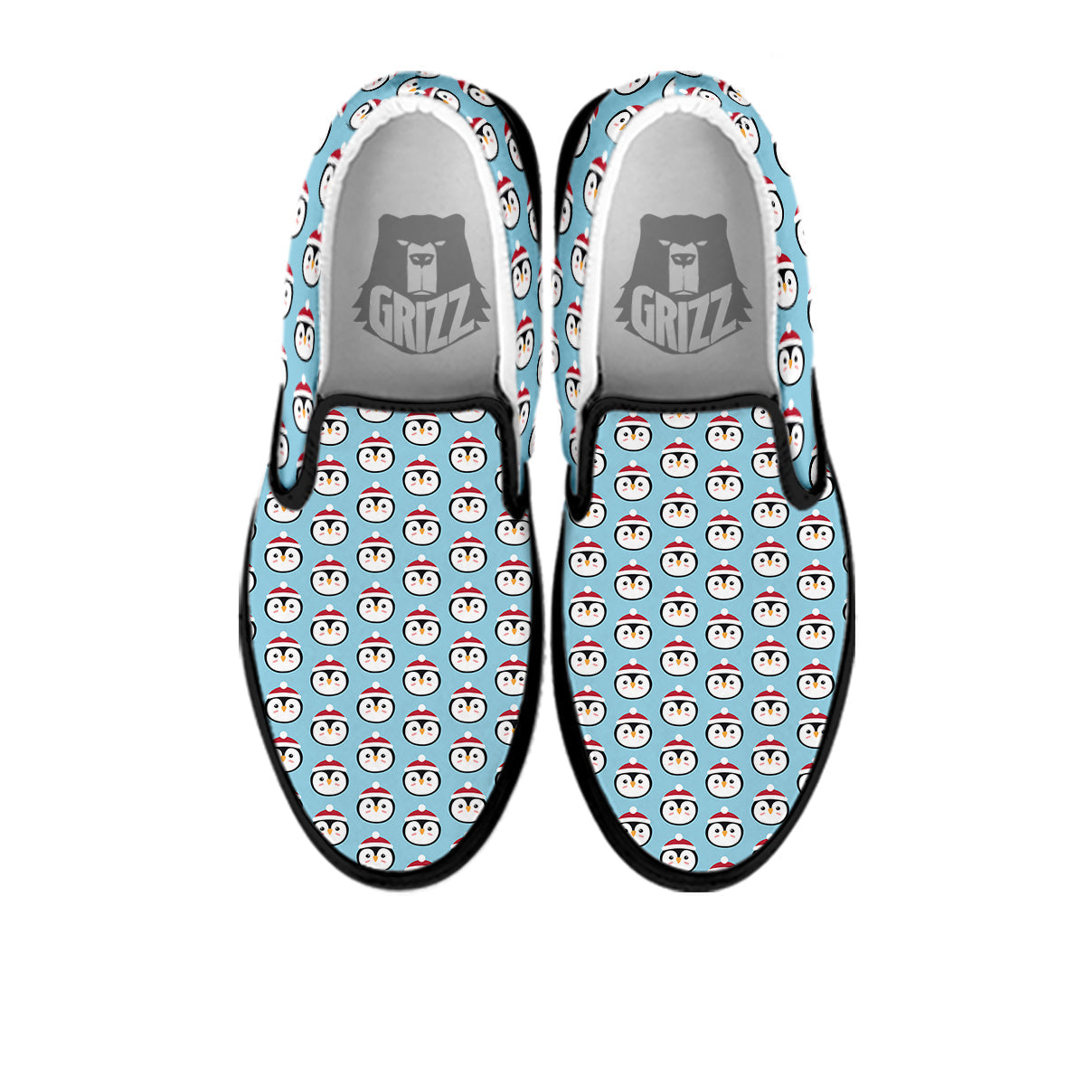 Penguin Face Cute Print Pattern Black Slip On Shoes-grizzshop