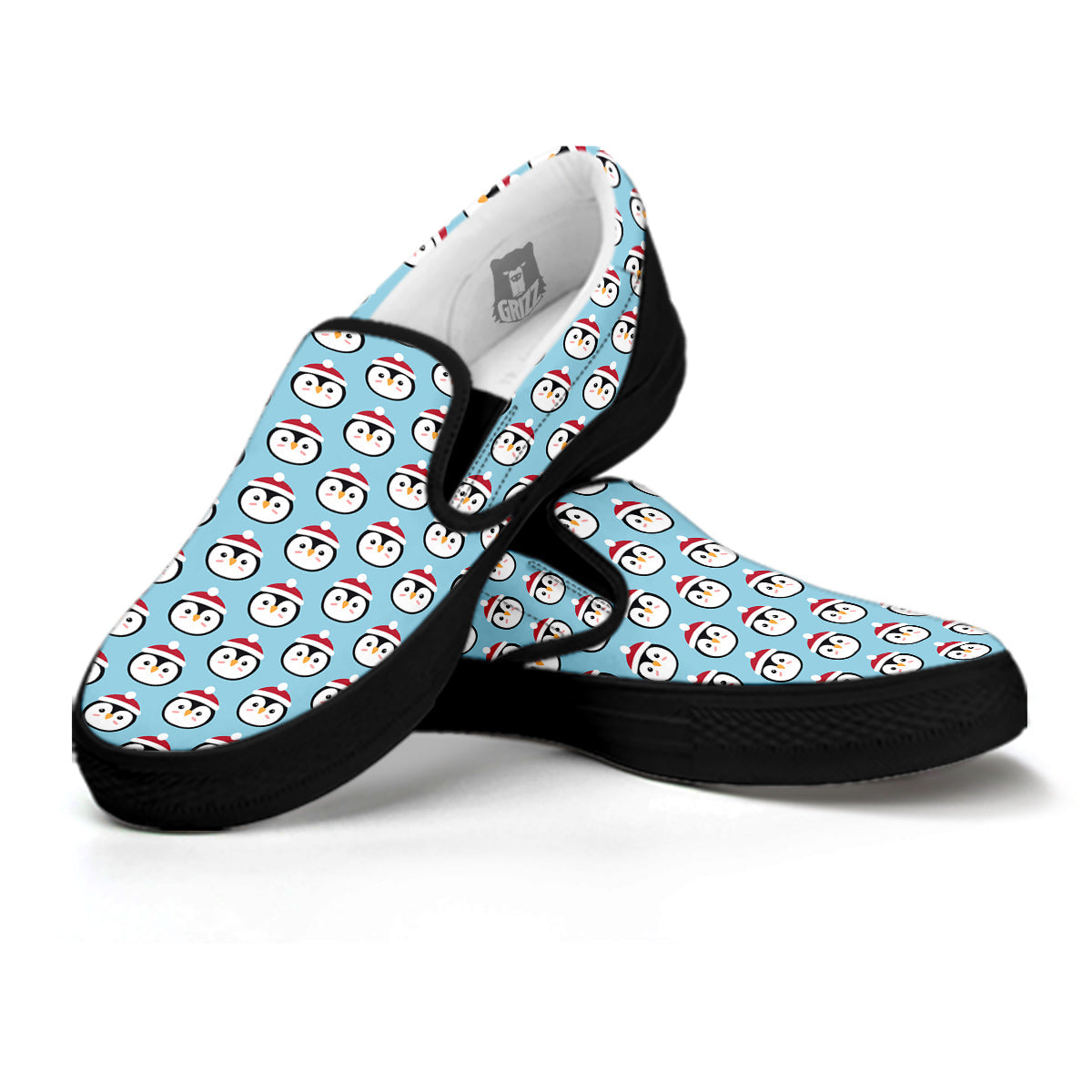 Penguin Face Cute Print Pattern Black Slip On Shoes-grizzshop