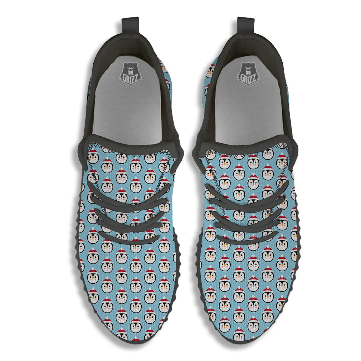 Penguin Face Cute Print Pattern Black Walking Shoes-grizzshop