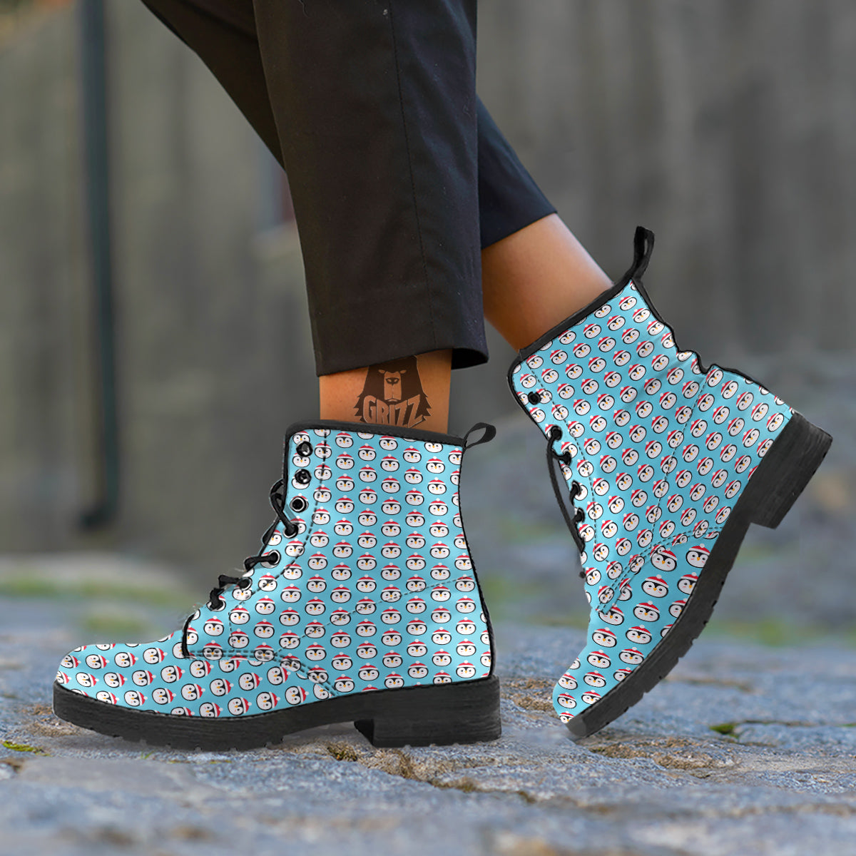 Penguin Face Cute Print Pattern Leather Boots-grizzshop