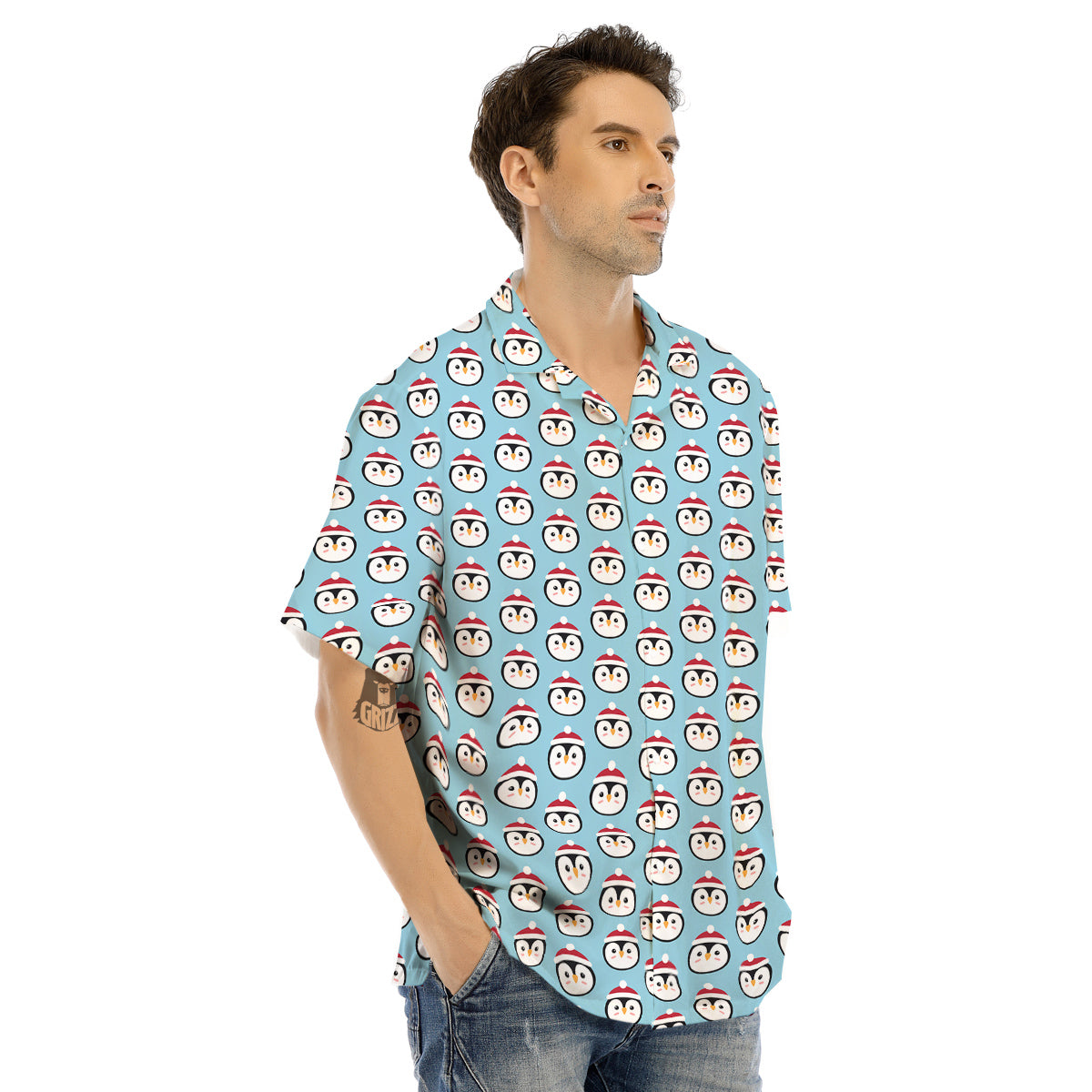 Penguin Face Cute Print Pattern Men's Hawaiian Shirt-grizzshop