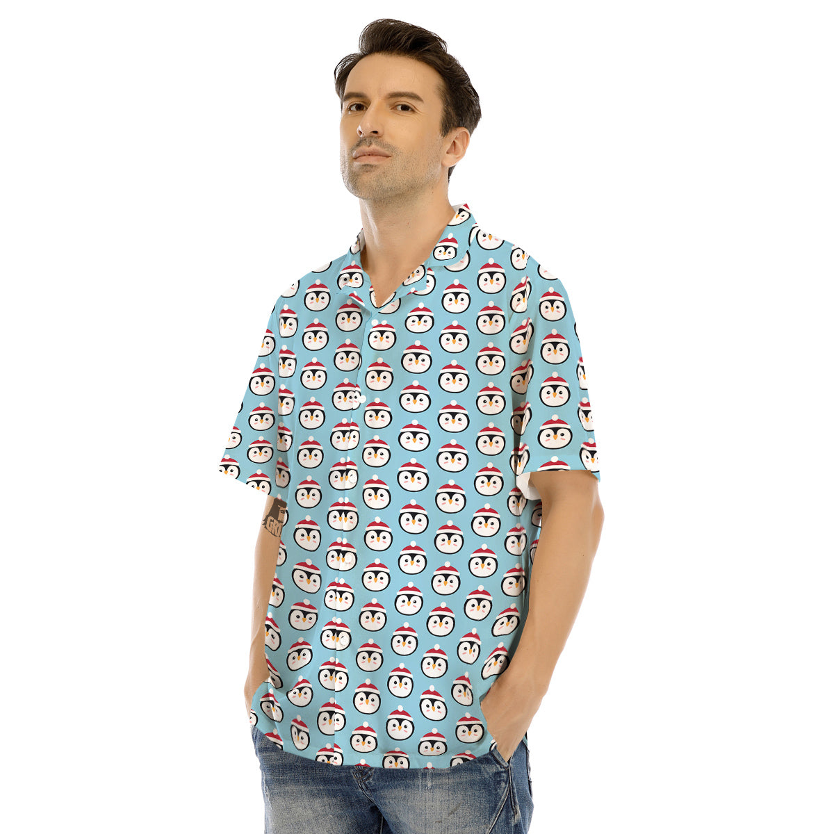 Penguin Face Cute Print Pattern Men's Hawaiian Shirt-grizzshop