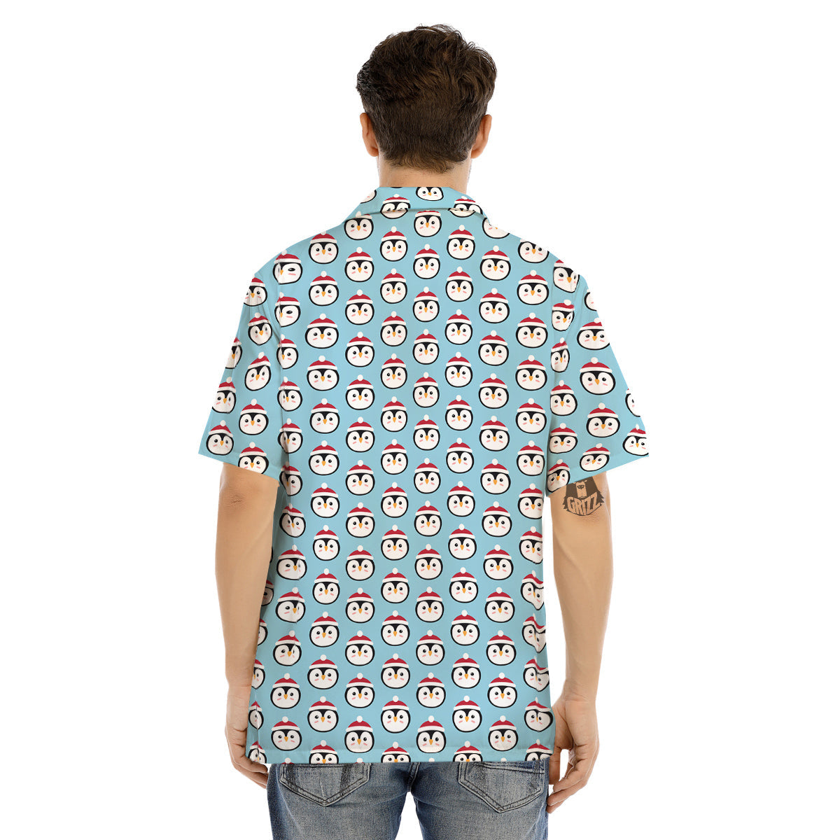 Penguin Face Cute Print Pattern Men's Hawaiian Shirt-grizzshop