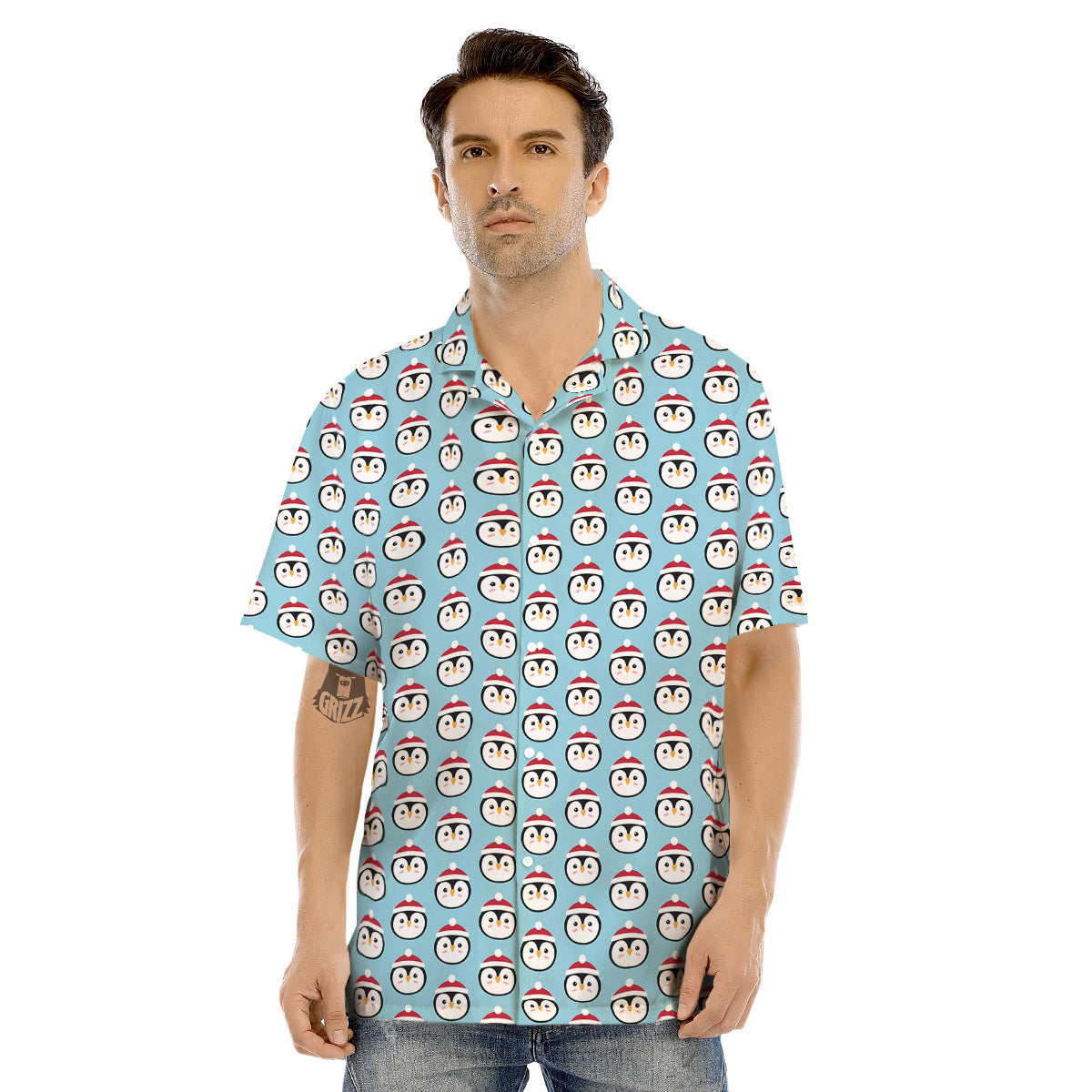 Penguin Face Cute Print Pattern Men's Hawaiian Shirt-grizzshop