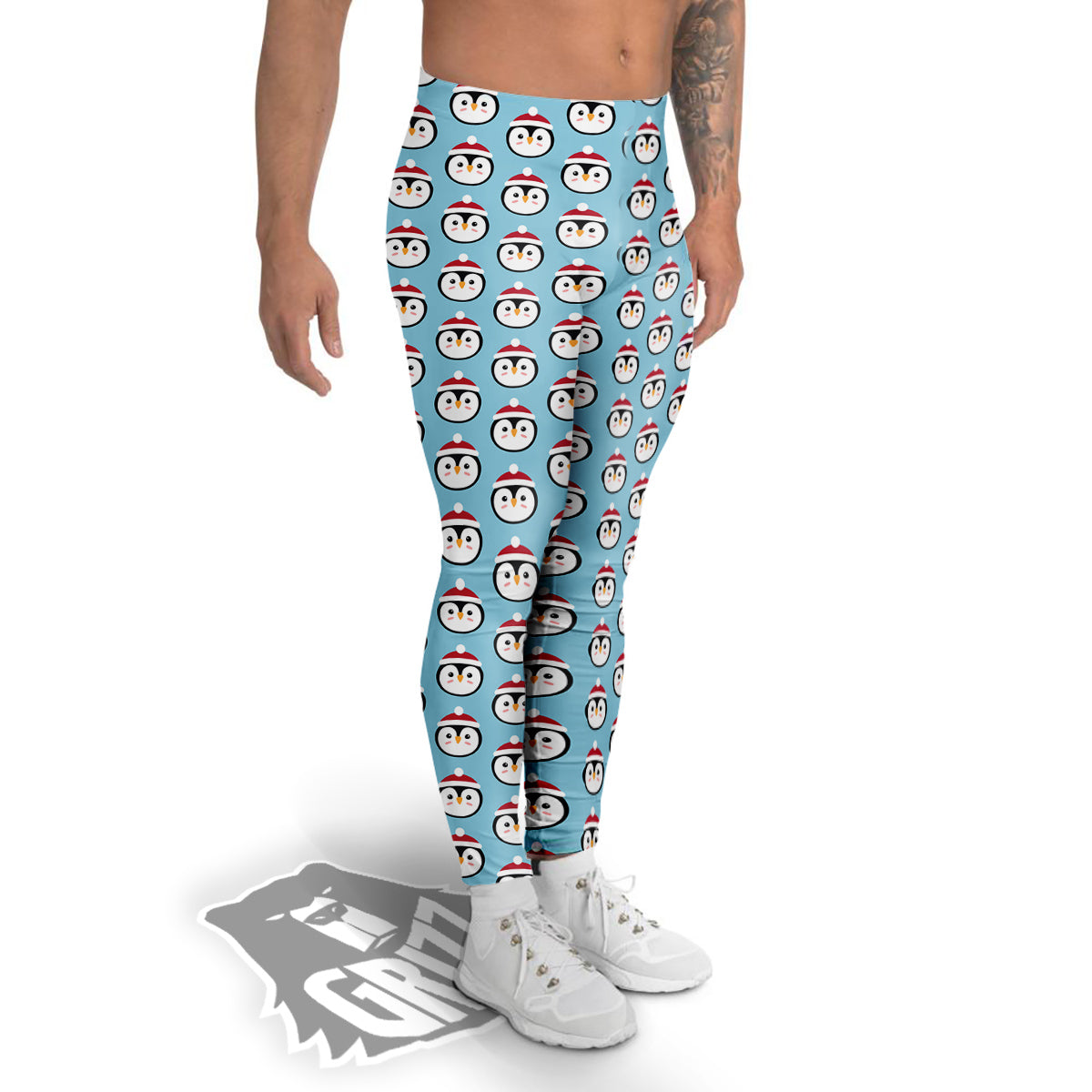 Penguin Face Cute Print Pattern Men's Leggings-grizzshop