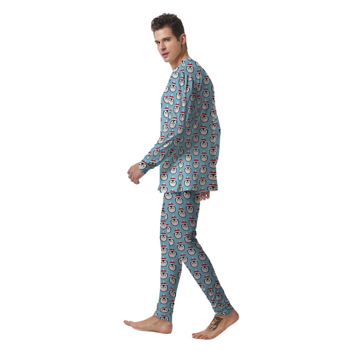 Penguin Face Cute Print Pattern Men's Pajamas-grizzshop