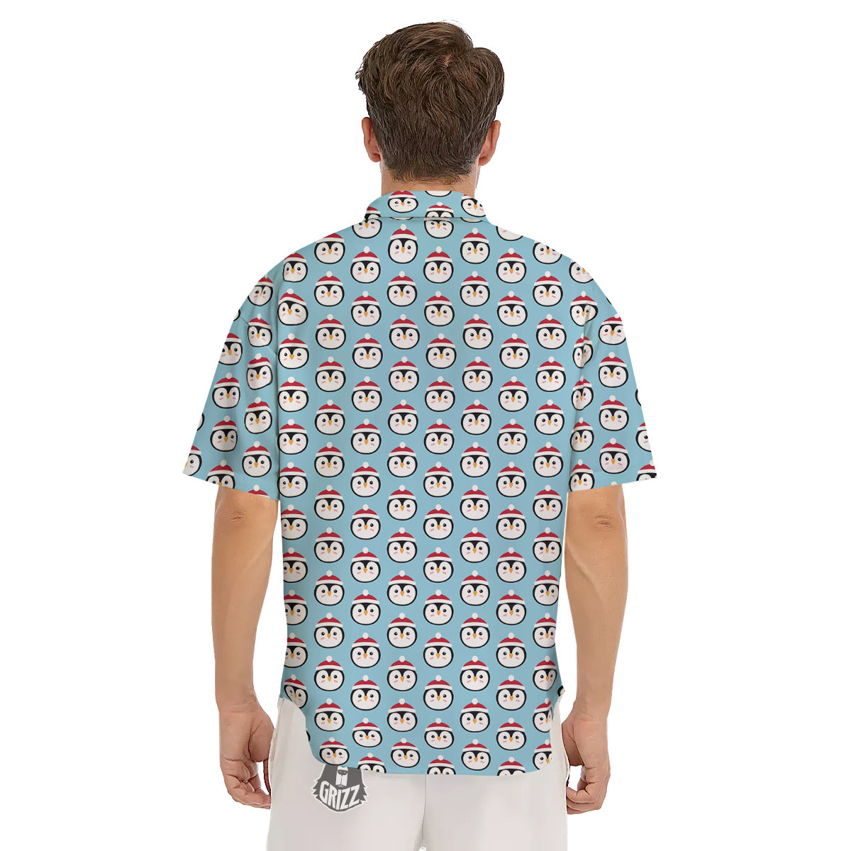 Penguin Face Cute Print Pattern Men's Short Sleeve Shirts-grizzshop