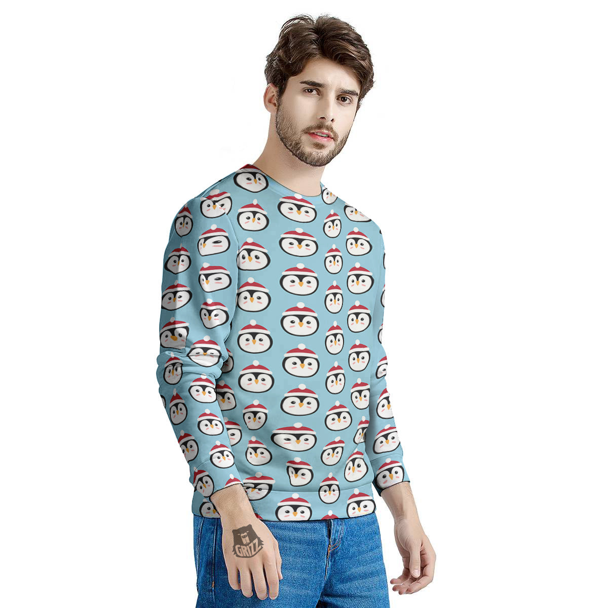 Penguin Face Cute Print Pattern Men's Sweatshirt-grizzshop