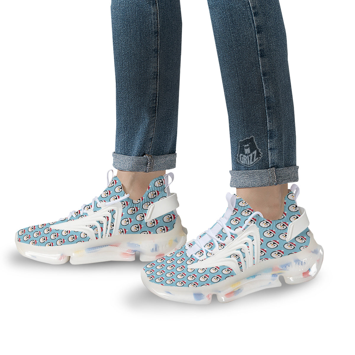 Penguin Face Cute Print Pattern White Gym Shoes-grizzshop