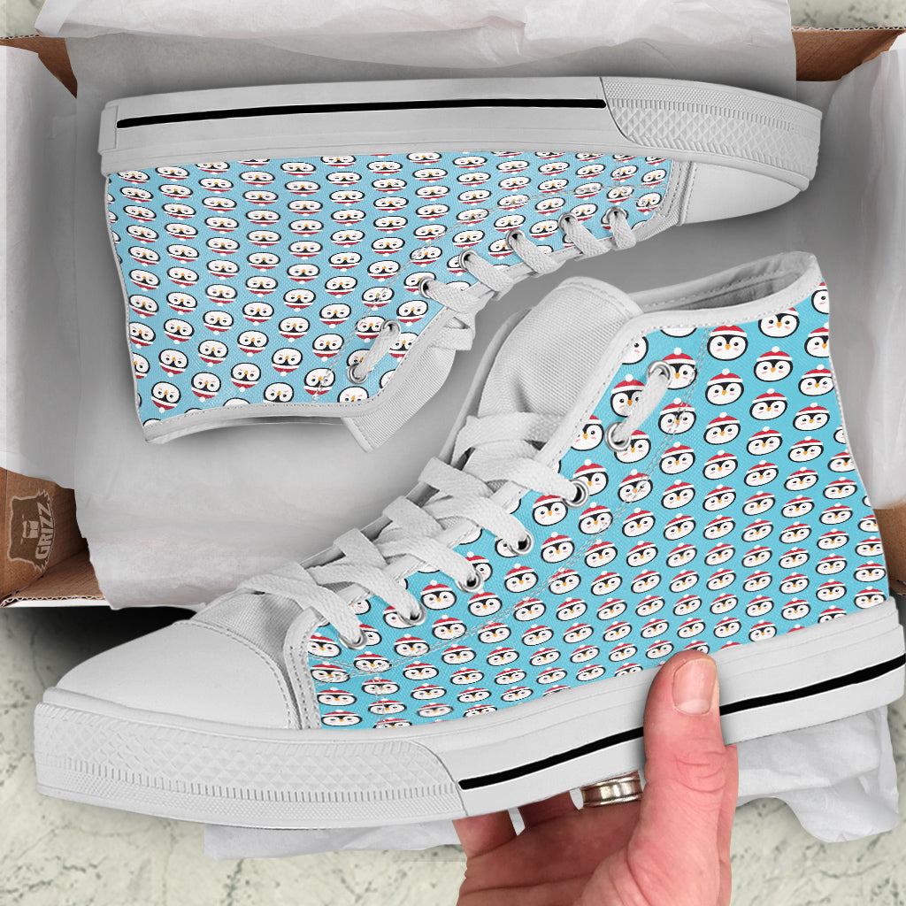 Penguin Face Cute Print Pattern White High Top Shoes-grizzshop