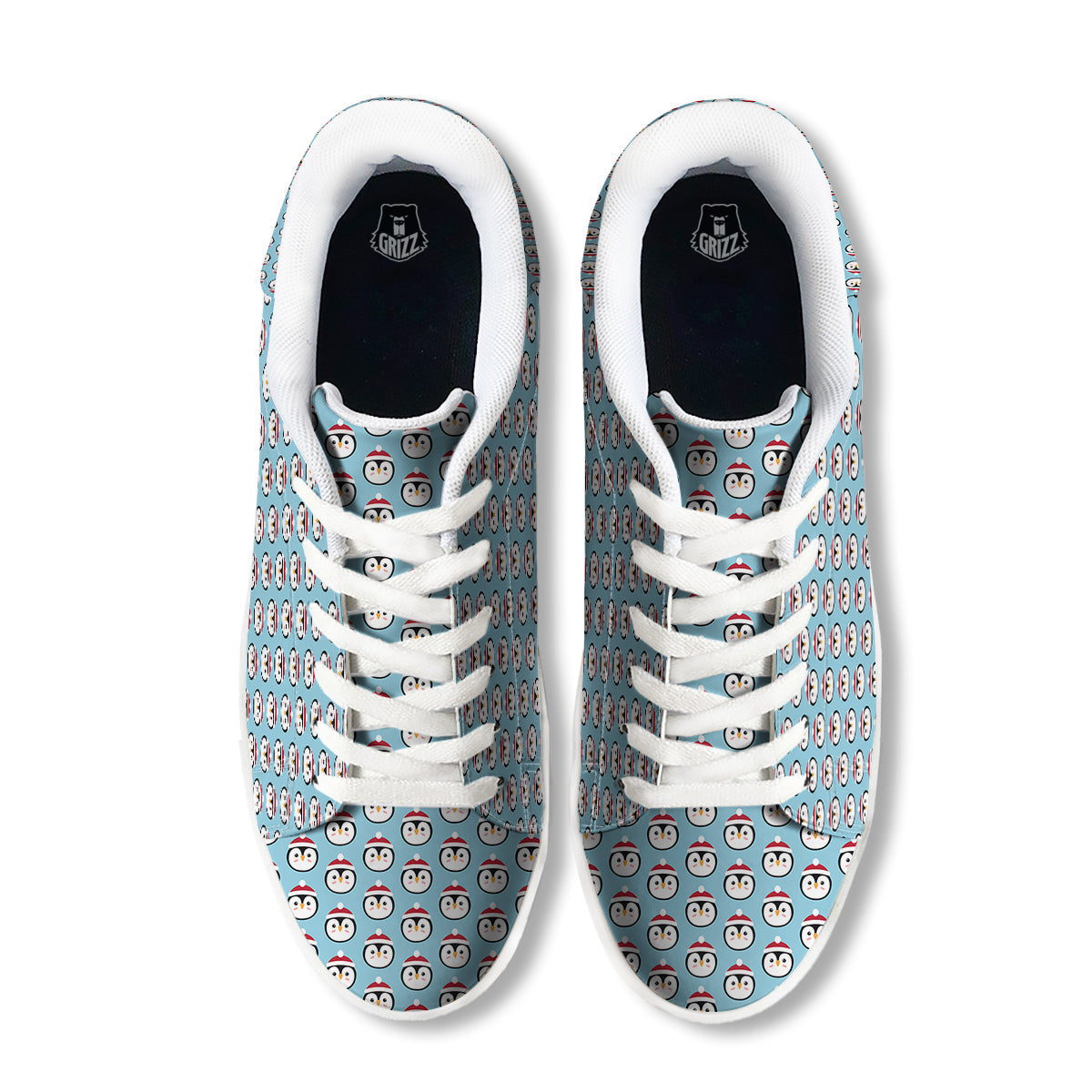 Penguin Face Cute Print Pattern White Low Top Sneakers-grizzshop