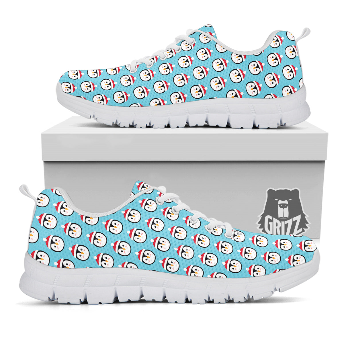 Penguin Face Cute Print Pattern White Sneaker-grizzshop
