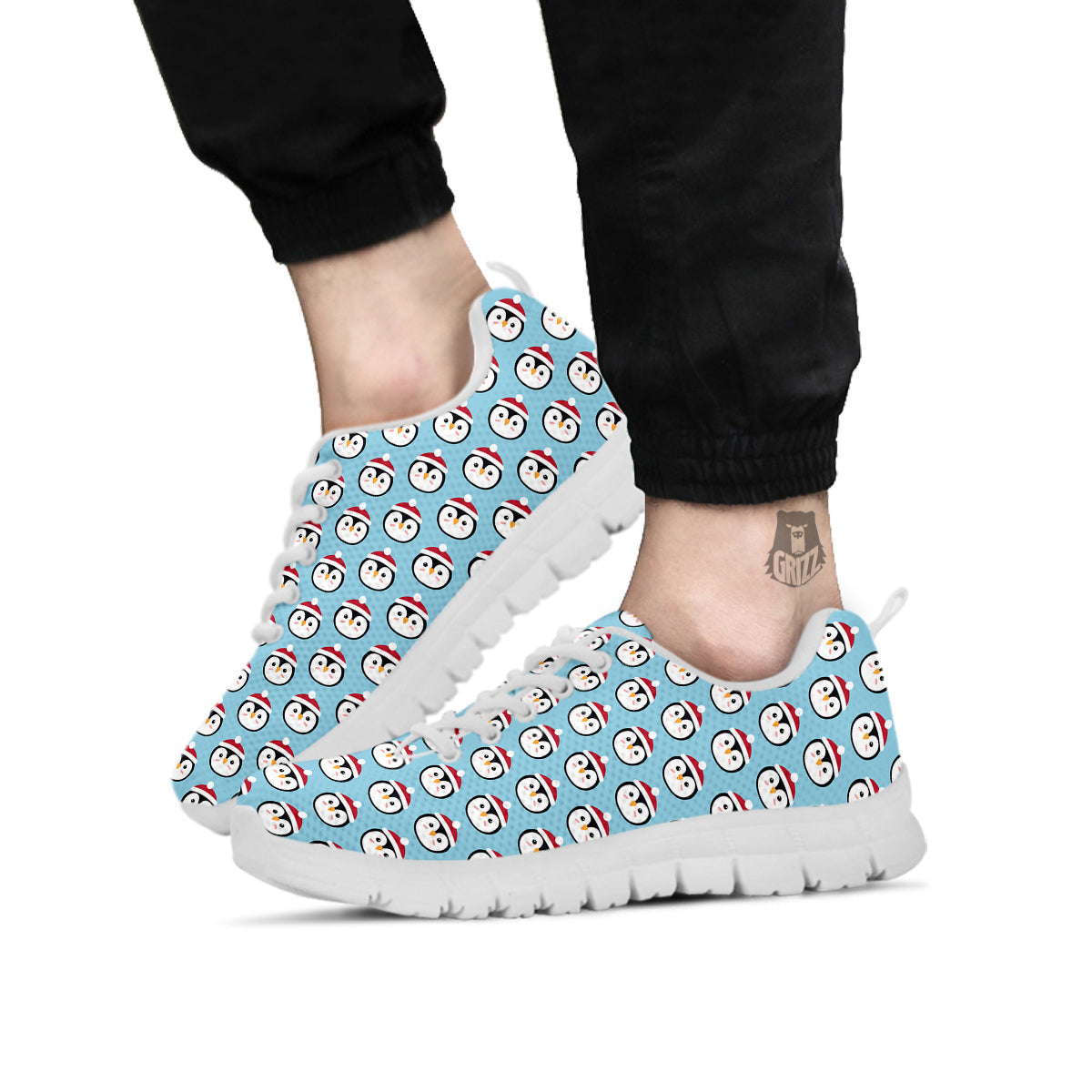 Penguin Face Cute Print Pattern White Sneaker-grizzshop