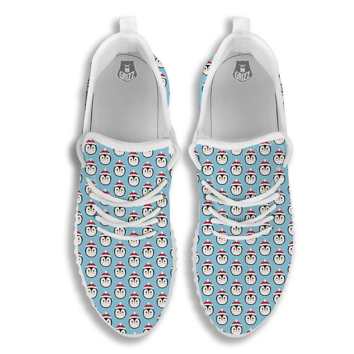 Penguin Face Cute Print Pattern White Walking Shoes-grizzshop