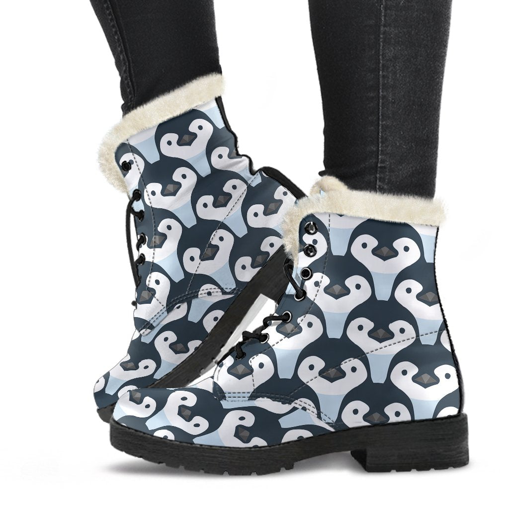 Penguin Face Pattern Print Comfy Winter Boots-grizzshop