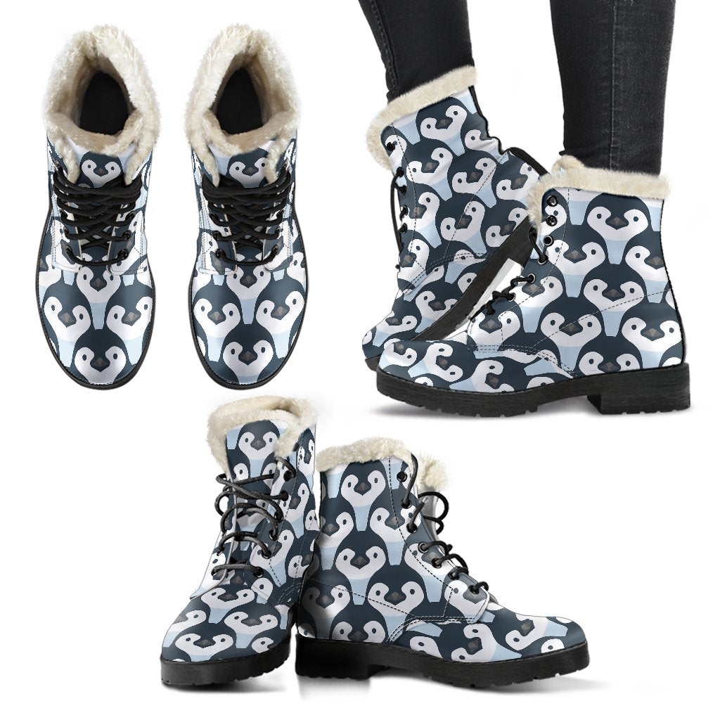 Penguin Face Pattern Print Comfy Winter Boots-grizzshop