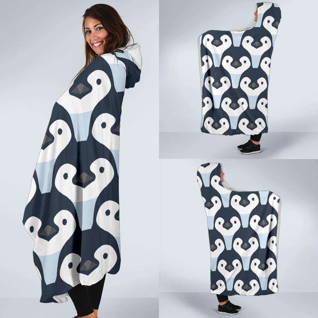 Penguin Face Pattern Print Hooded Blanket-grizzshop