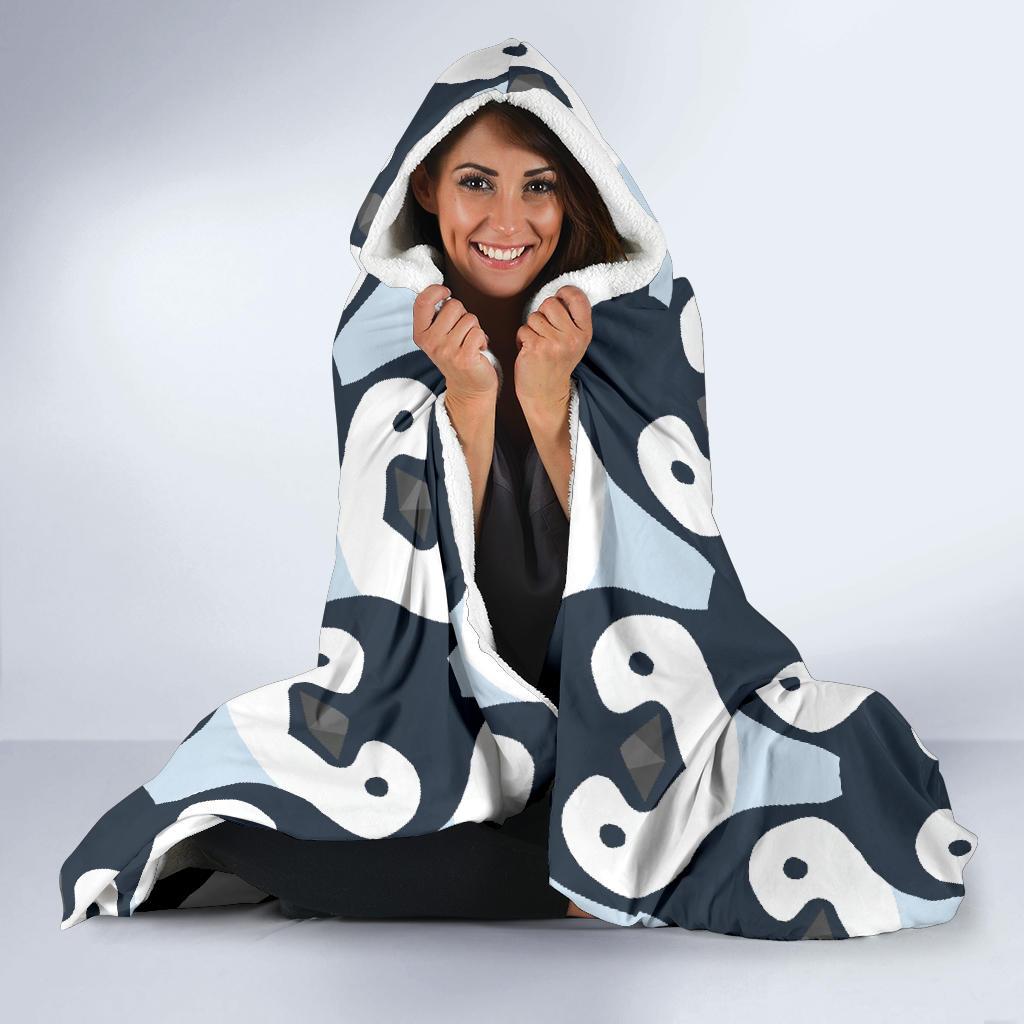 Penguin Face Pattern Print Hooded Blanket-grizzshop