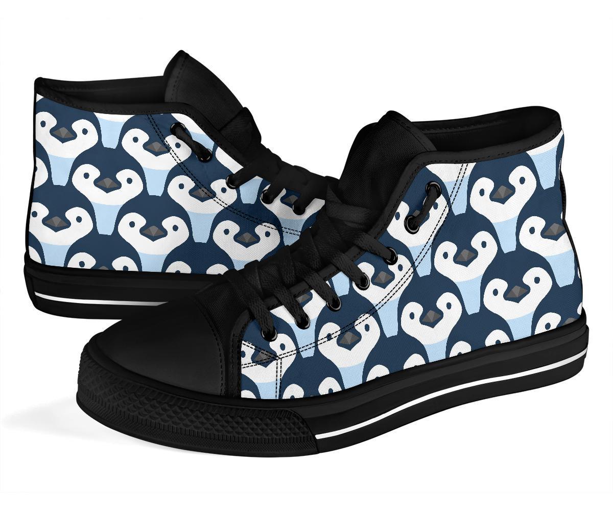 Penguin Face Pattern Print Men Women's High Top Shoes-grizzshop