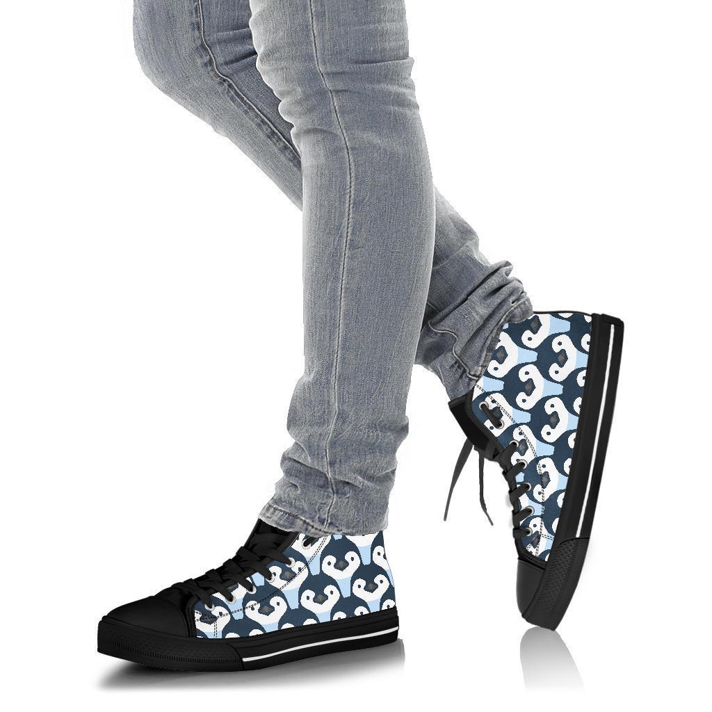 Penguin Face Pattern Print Men Women's High Top Shoes-grizzshop