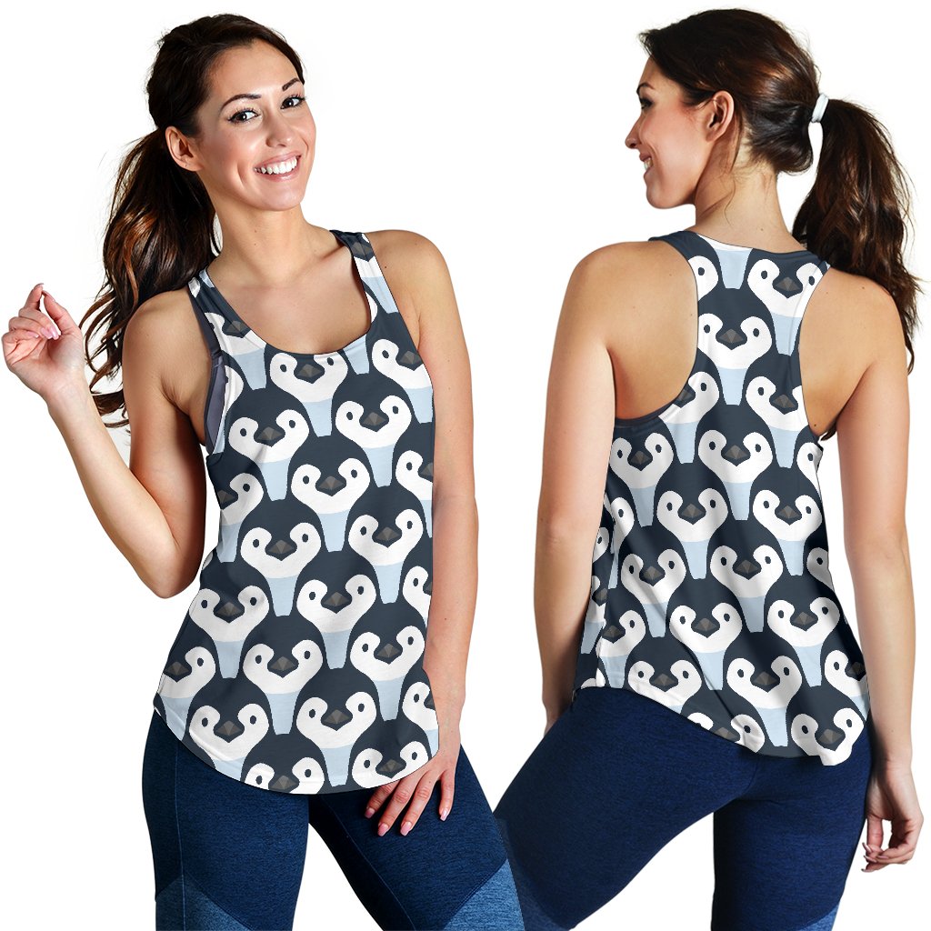 Penguin Face Pattern Print Women's Racerback Tank Tops-grizzshop