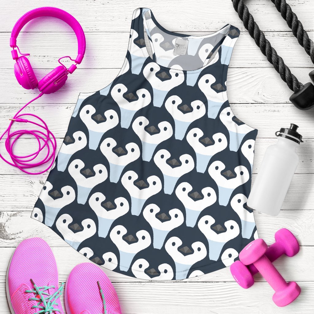 Penguin Face Pattern Print Women's Racerback Tank Tops-grizzshop