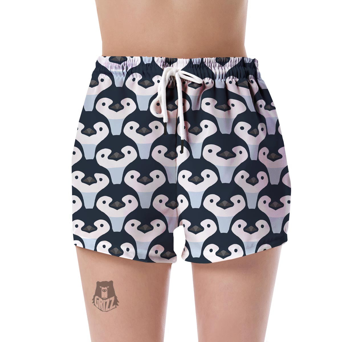 Penguin Face Pattern Print Women's Shorts-grizzshop