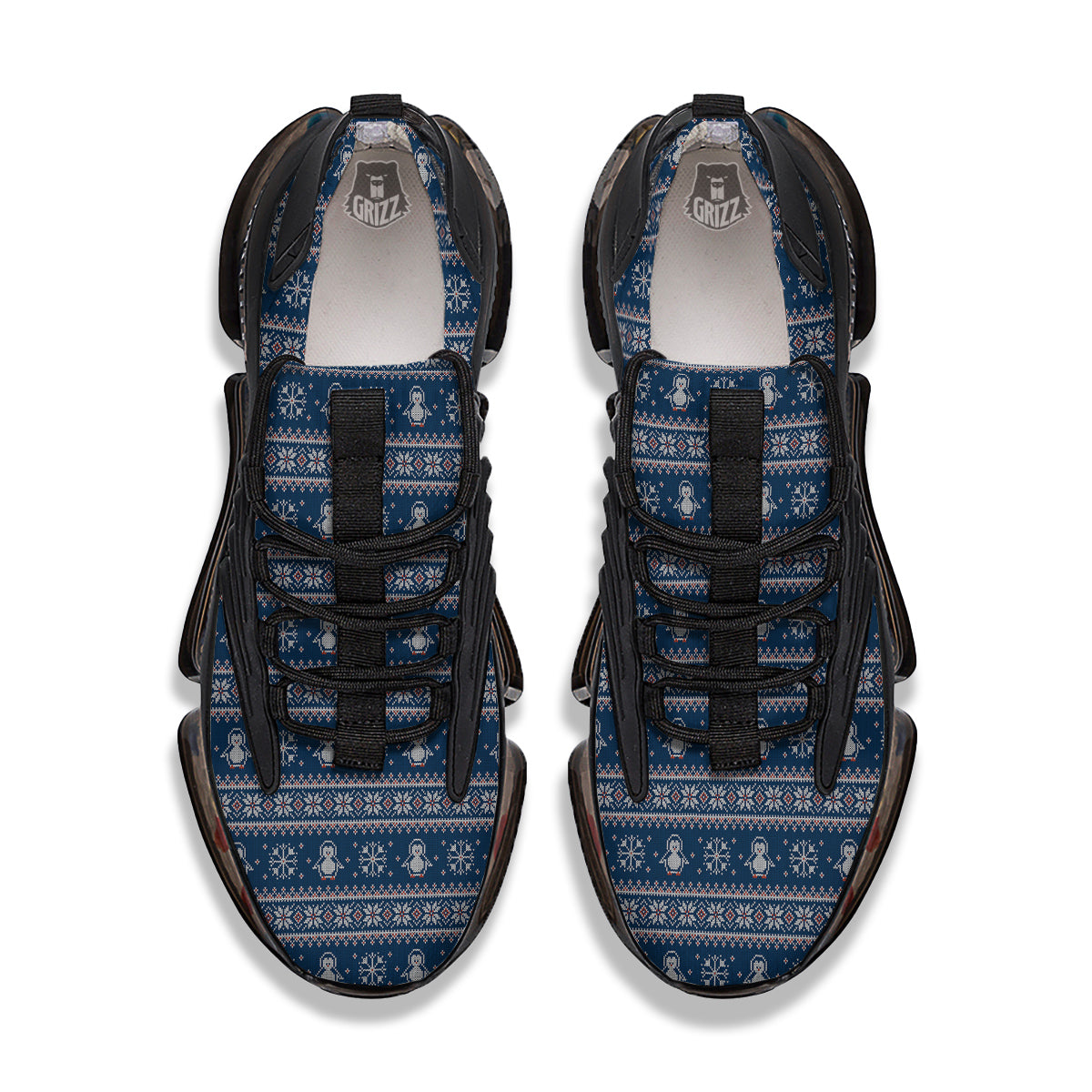 Penguin Knitted Christmas Print Black Gym Shoes-grizzshop