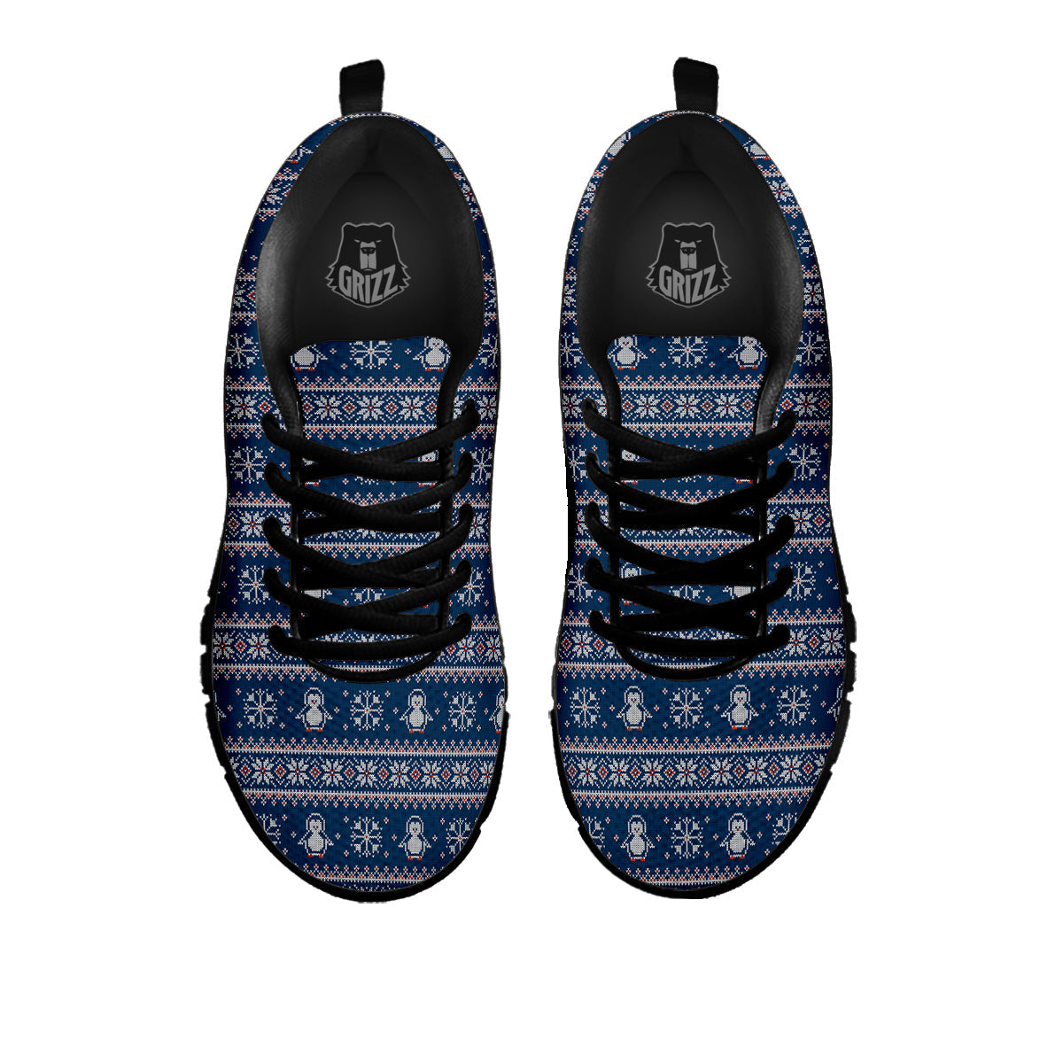 Penguin Knitted Christmas Print Black Sneaker-grizzshop