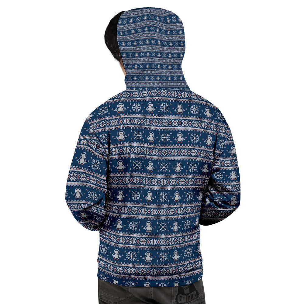 Penguin Knitted Christmas Print Men's Hoodie-grizzshop