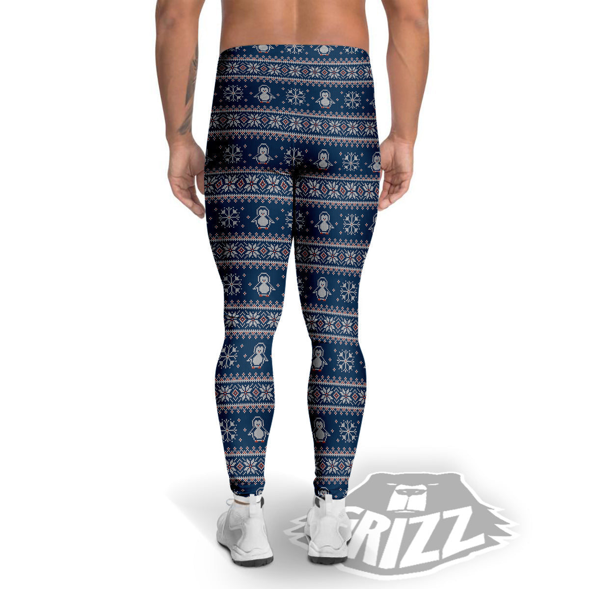 Penguin Knitted Christmas Print Men's Leggings-grizzshop