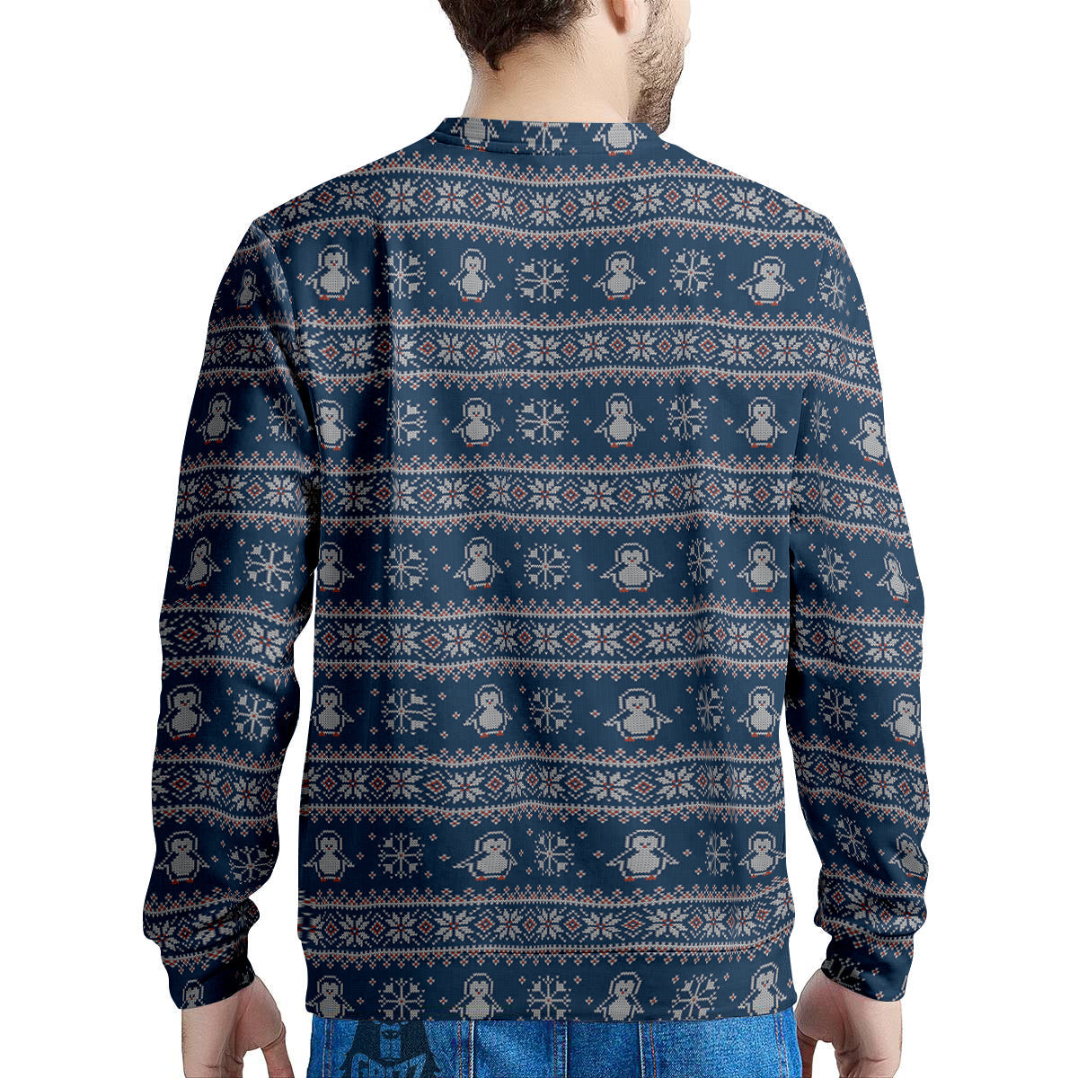 Penguin Knitted Christmas Print Men's Sweatshirt-grizzshop