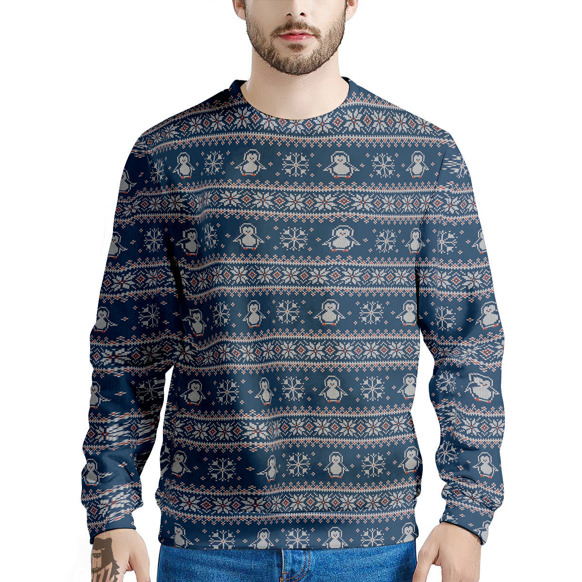 Penguin Knitted Christmas Print Men's Sweatshirt-grizzshop