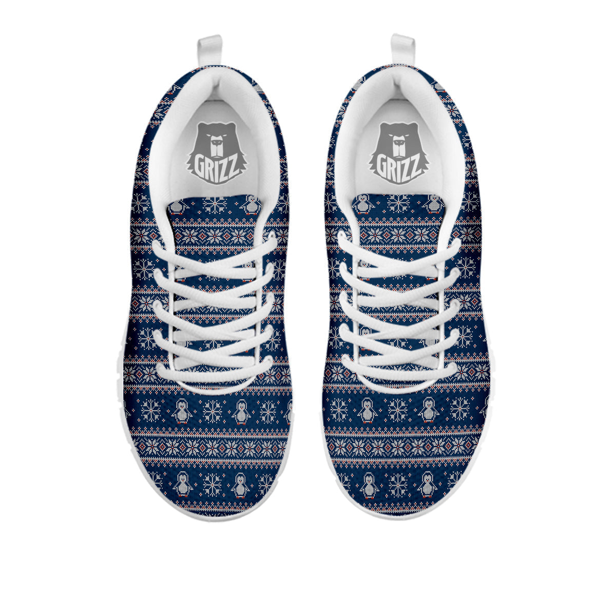 Penguin Knitted Christmas Print White Sneaker-grizzshop