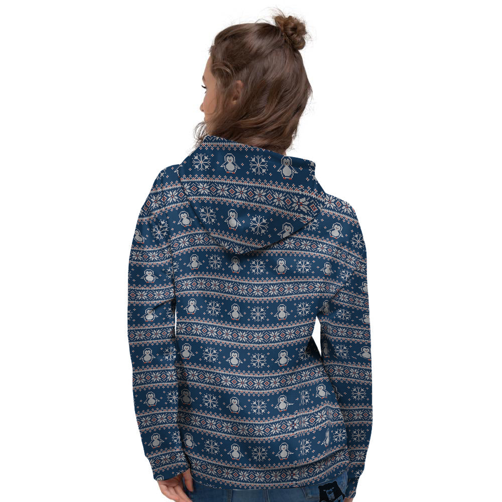 Penguin Knitted Christmas Print Women's Hoodie-grizzshop