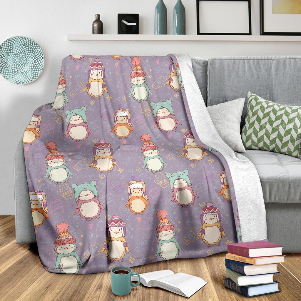 Penguin Pattern Print Blanket-grizzshop