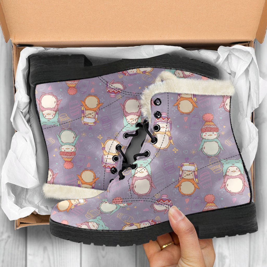 Penguin Pattern Print Comfy Winter Boots-grizzshop